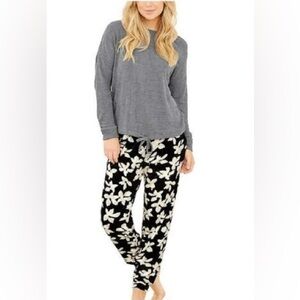 Three Dots WOMEN'S Pajama 2PC Set( CHAR/BLACK FLORAL L) NWT. XXL